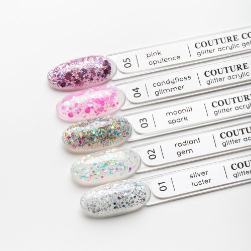 Couture Color GLITTER ACRYLIC GEL №01 SILVER LUSTER, 30ml