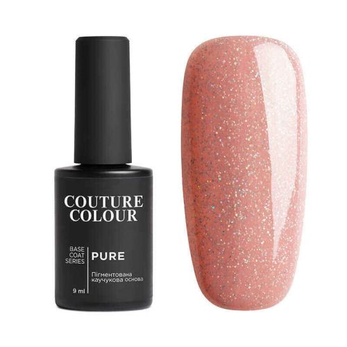 БАЗА КАМУФЛЮЮЧА КАУЧУКОВА ДЛЯ ГЕЛЬ-ЛАКУ COUTURE COLOUR PURE BASE COAT №09 (рожева карамель із шимером), 9 мл
