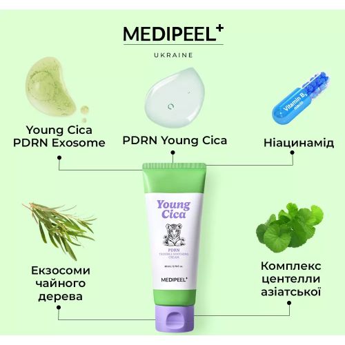 MEDIPEEL Young Cica Заспокійливий крем з PDRN і центеллою PDRN Trouble Soothing Cream, 80 ml