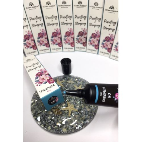 Гель-фарба для стемпинг дизайну Global Fashion, бірюзова 05