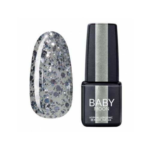 Гель-лак Baby Moon Dance Diamond №19 срібний глітер на прозорій основі, 6 мл