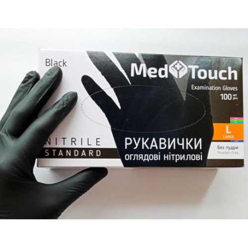 Перчатки нитриловые неопудренные, черные, MedTouch, L,100 шт