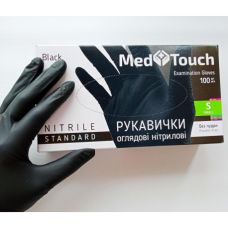 Рукавиці нітрилові непудровані, чорні, MedTouch, S,100 шт