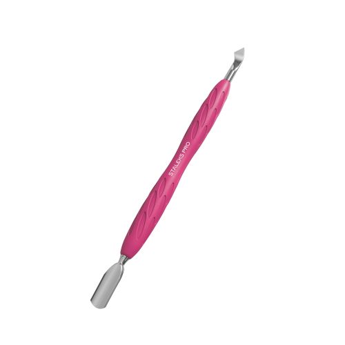 Staleks Pro Uniq 10 type 4.2 manicure spatula with silicone handle (rounded narrow pusher + bent blade)