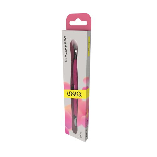 Staleks Pro Uniq 10 type 4.2 manicure spatula with silicone handle (rounded narrow pusher + bent blade)